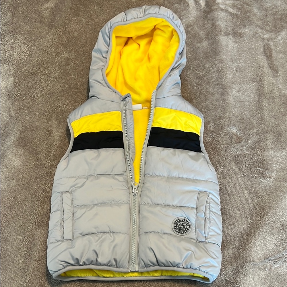 Gray and Yellow Quilted Hooded Vest